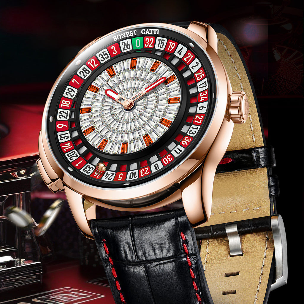 BONEST GATTI Gemstone European Roulette Game Watch Automatic Movement Handcrafted Zircon Setting Dial BG8004