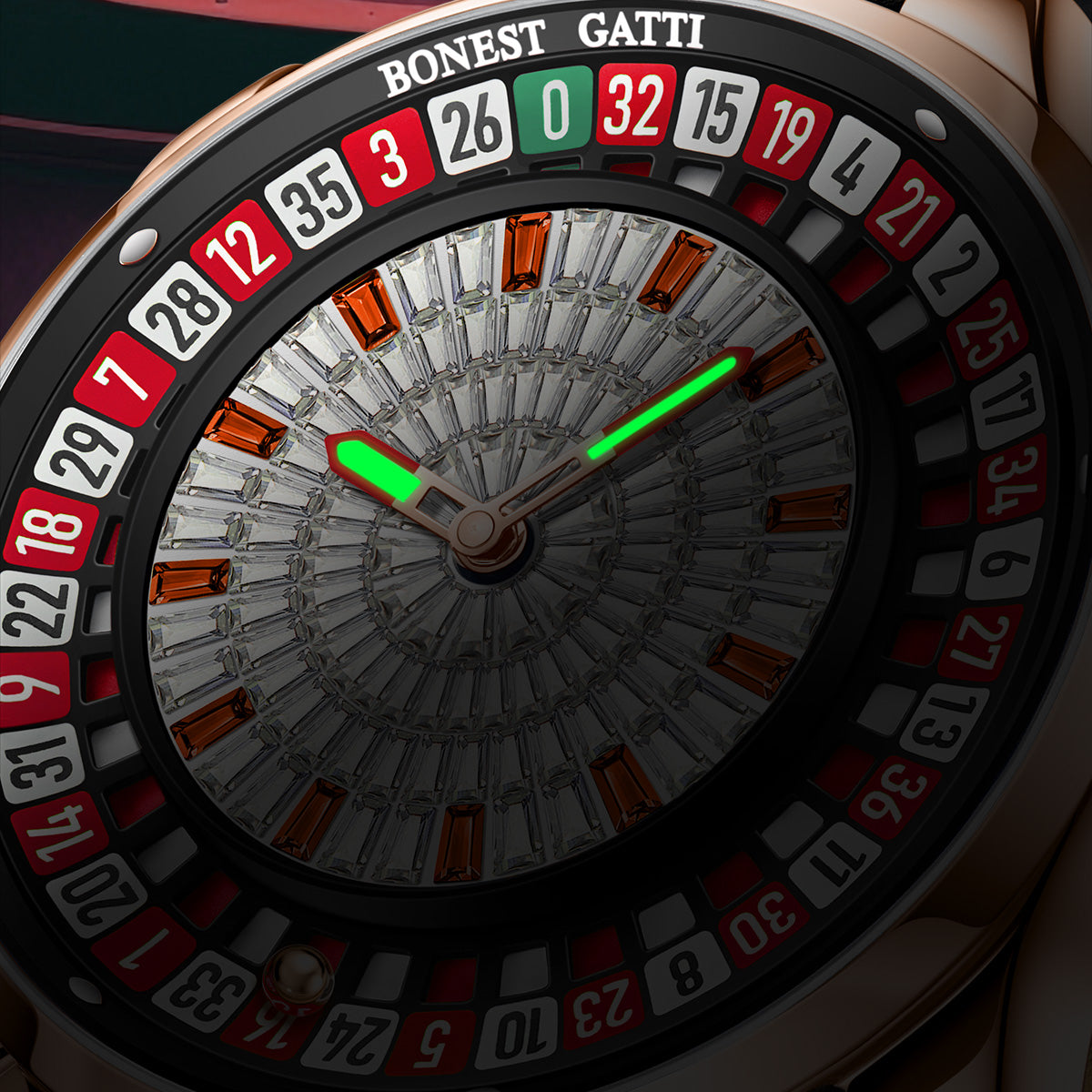 BONEST GATTI Gemstone European Roulette Game Watch Automatic Movement Handcrafted Zircon Setting Dial BG8004