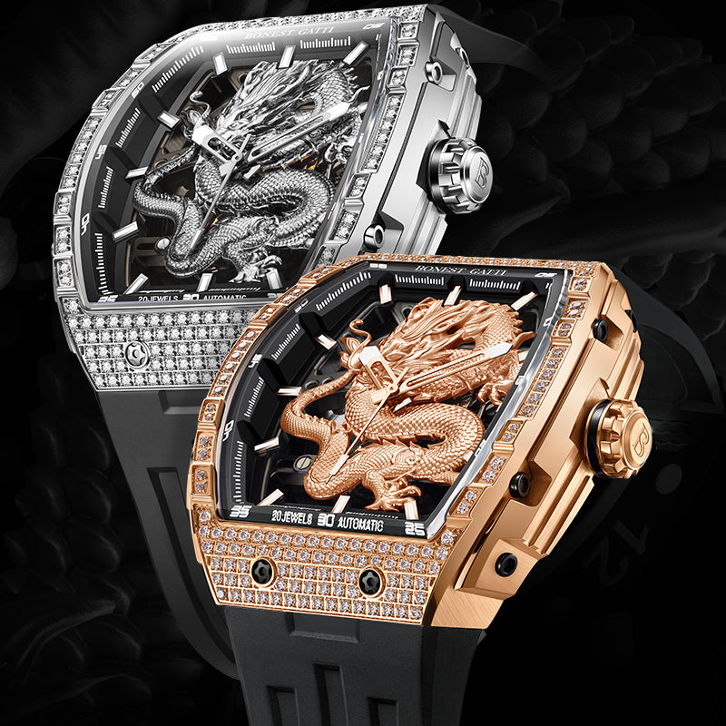 BONEST GATTI Barrel Dragon 184 zircon Bezel Men's Automatic Mechanical Watch Luminous BG5605