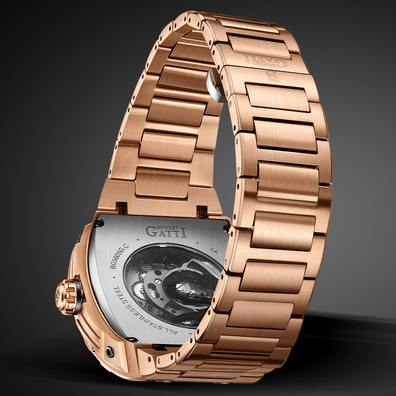 BONEST GATTI Barrel Dragon 185 Zircon Stones Bezel Stainless Steel Bracelet Men's Automatic Mechanical Watch Luminous BG5605L