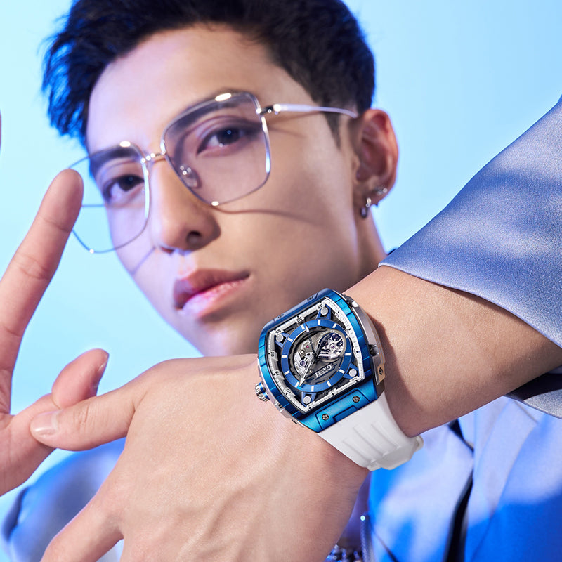 BONEST GATTI Tonneau Automatic Men Watch Barrel shaped Skeleton Self Wind Movement Watch Sapphire Crystal Luminous BG5602
