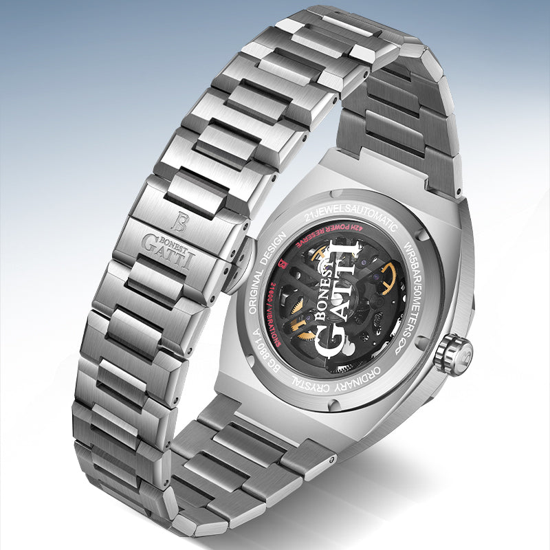 BONEST GATTI Automatic Watch Self Wind Movement Round Shaped Case Skeleton BG8801-s