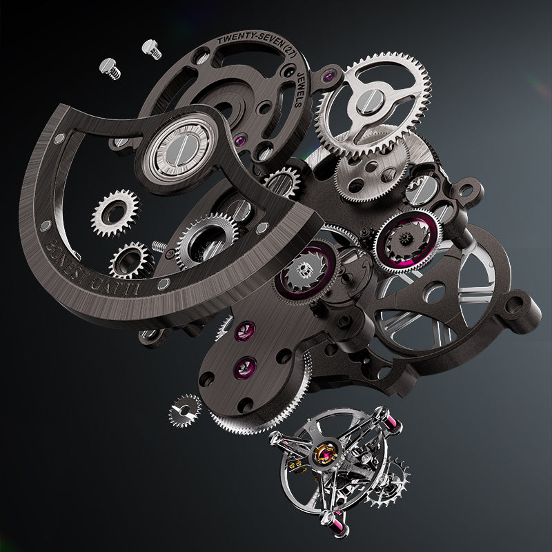 BONEST GATTI Automatic Tourbillon Movement Transparent K9 Crystal Case Skeleton Dial Sapphire Watch Crystal Rainbow Bezel K9 Crystal Bracelet 3ATM Waterproof Luminous BG7002