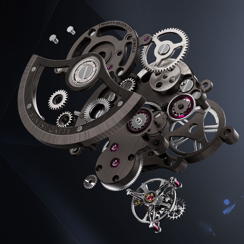 BONEST GATTI Automatic Tourbillon Movement Tonneau Shaped Forged Carbon Fiber Case Sapphire Crystal Fluororubber Strap Luminous BG7003