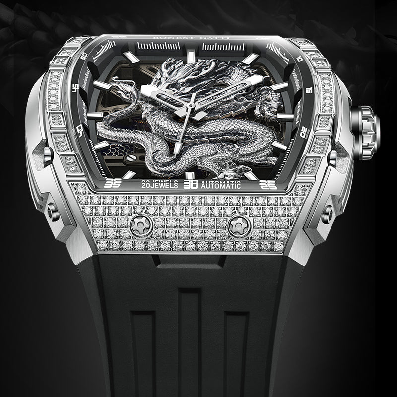 BONEST GATTI Barrel Dragon 184 zircon Bezel Men's Automatic Mechanical Watch Luminous BG5605