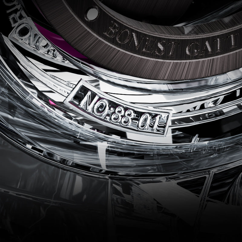 BONEST GATTI Automatic Tourbillon Movement Transparent K9 Crystal Case Skeleton Dial Sapphire Watch Crystal Rainbow Bezel K9 Crystal Bracelet 3ATM Waterproof Luminous BG7002