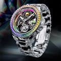 BONEST GATTI Automatic Tourbillon Movement Transparent K9 Crystal Case Skeleton Dial Sapphire Watch Crystal Rainbow Bezel K9 Crystal Bracelet 3ATM Waterproof Luminous BG7002