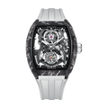 BONEST GATTI Automatic Tourbillon Movement Tonneau Shaped Forged Carbon Fiber Case Sapphire Crystal Fluororubber Strap Luminous BG7003