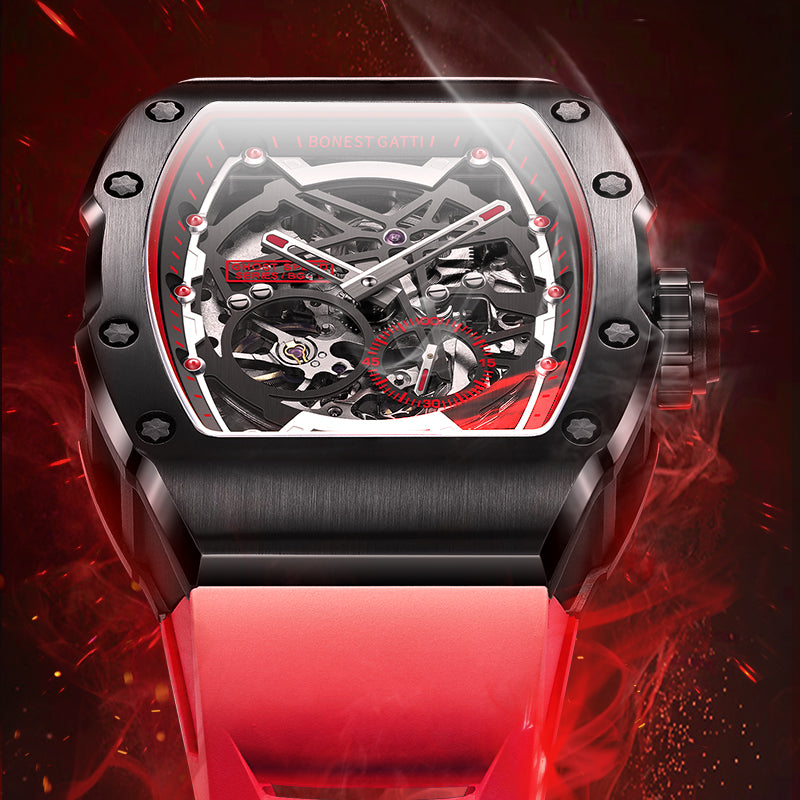 BONEST GATTI CITIZEN Skeleton Automatic Mechanical Movement Sapphire Barrel shaped Case Luminous BG9901-A