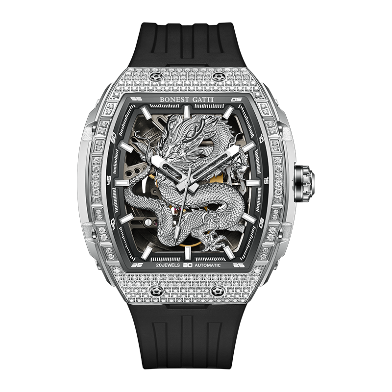 BONEST GATTI Barrel Dragon 184 zircon Bezel Men's Automatic Mechanical Watch Luminous BG5605
