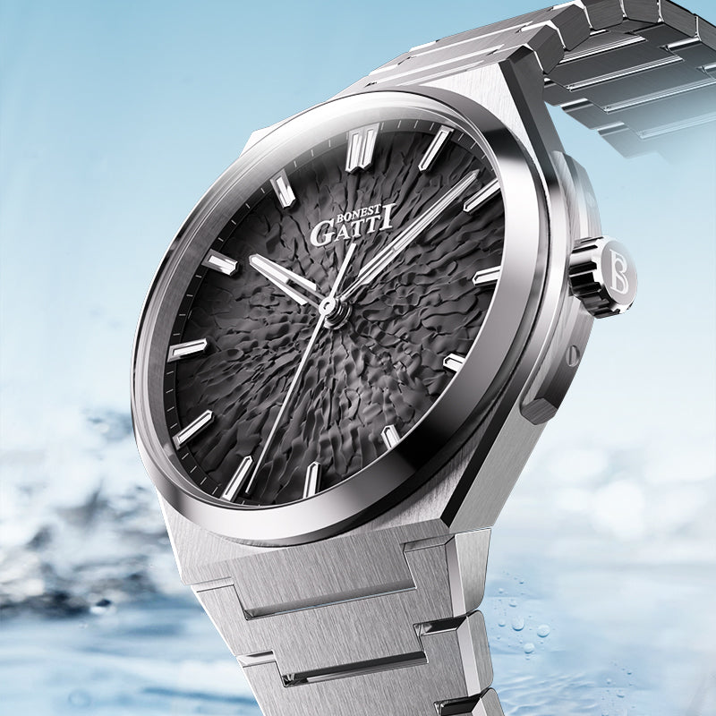 BONEST GATTI Automatic Men Watch Ice Crack Pattern Dial Self Wind Movement Sapphire Crystal Luminous Business Watch BG8013