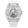 BONEST GATTI Crystal Case 3D Polar Bear Tonneau shaped Skeleton Movement K9 Crystal Case Fluororubber Strap Watch Luminous GB6002