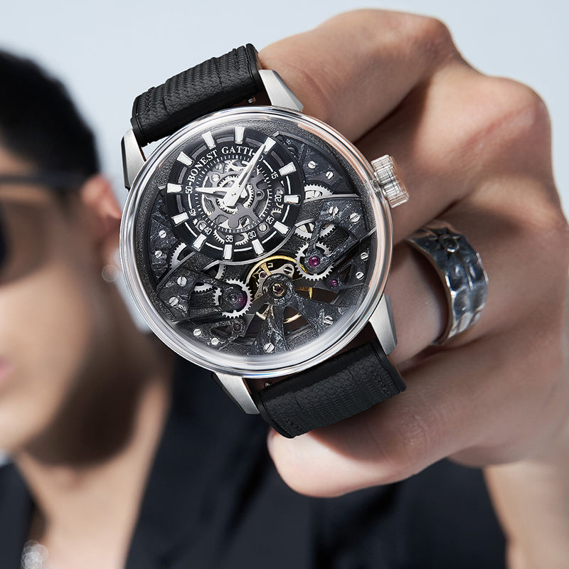 BONEST GATTI Automatic Movement Round Shaped Carbon Fiber Dial watch 316L Case Dome Sapphire Crystal Fluororubber Strap 3ATM Waterproof Luminous BG4002