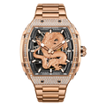 BONEST GATTI Barrel Dragon 185 Zircon Stones Bezel Stainless Steel Bracelet Men's Automatic Mechanical Watch Luminous BG5605L