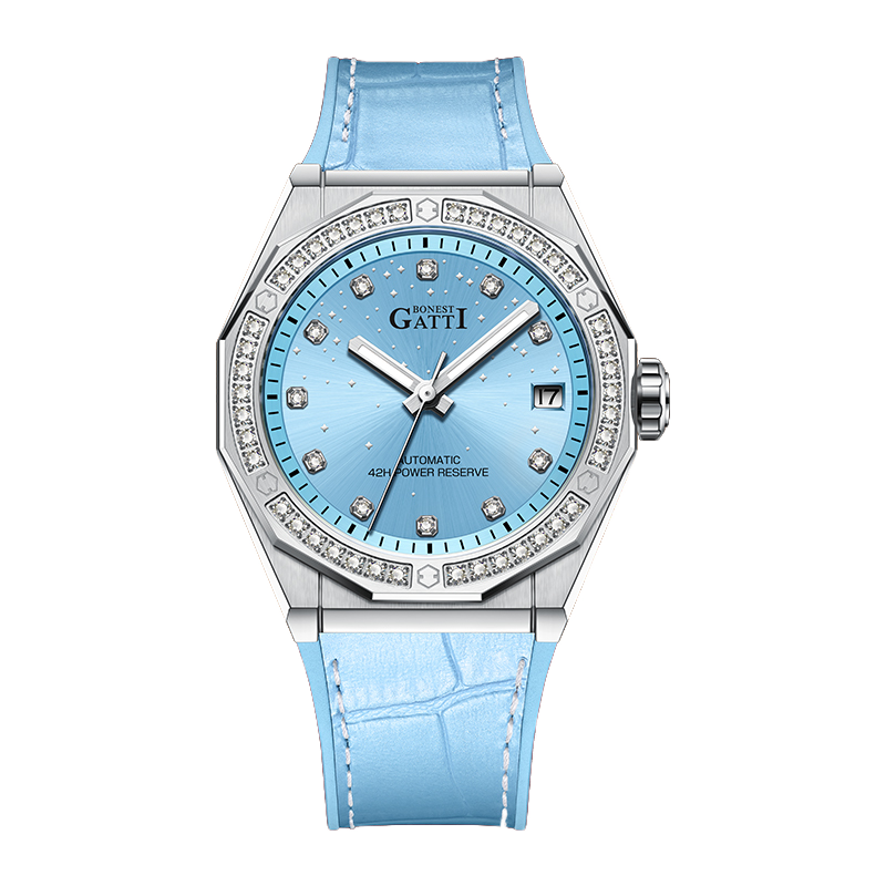 BONEST GATTI 42 Zirconia Stones Bezel Crystal Sapphire CITIZEN Automatic Movement Round Shaped 316L Case date display IP68 Watch BG8902
