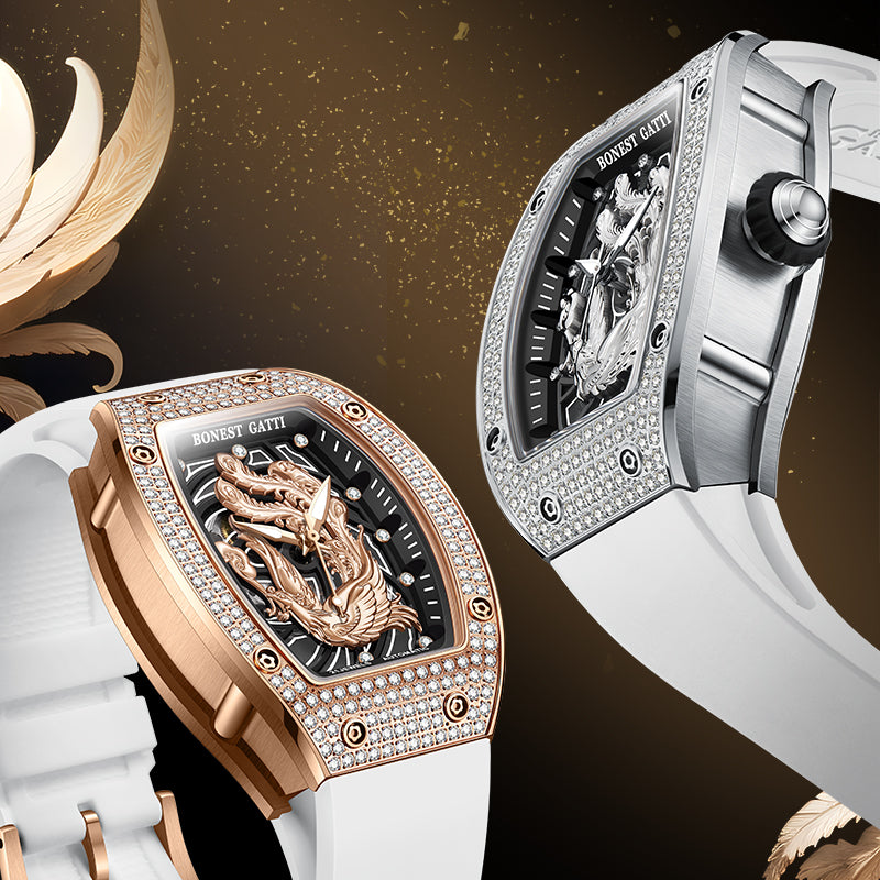 BONEST GATTI Barrel Dragon & Phoenix Couple Watch Automatic Mechanical Movement Luminous BG9910