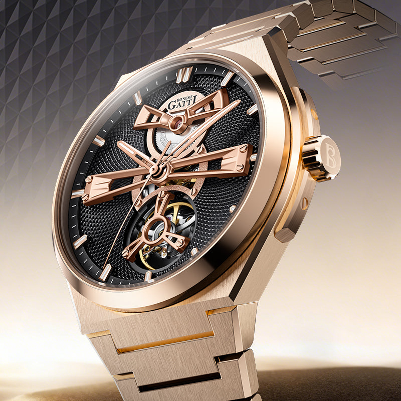 BONEST GATTI Men Watch 44 Zirconia Stones Bezel Crystal Sapphire Automatic Movement Round Shaped 316L Case Skeleton 5ATM Watch BG8014