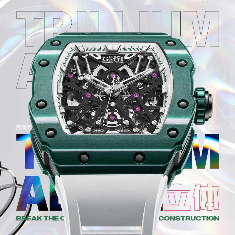 BONEST GATTI Carbon Fiber Titanium Alloy Case Barrel shaped watch Skeleton Movement Watch BG9906
