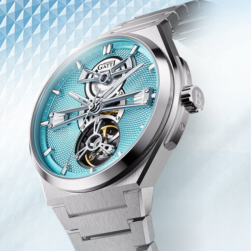 BONEST GATTI Men Watch 44 Zirconia Stones Bezel Crystal Sapphire Automatic Movement Round Shaped 316L Case Skeleton 5ATM Watch BG8014
