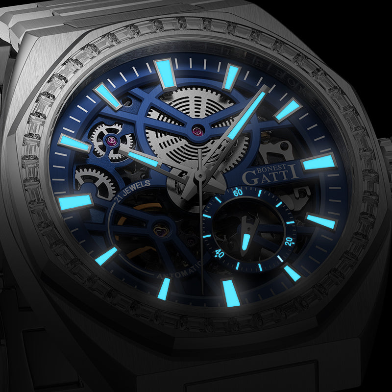 BONEST GATTI Automatic Watch Self Wind Movement Round Shaped Case Skeleton BG8801-s