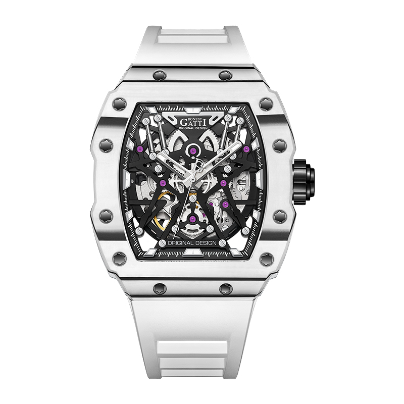 BONEST GATTI Carbon Fiber Titanium Alloy Case Barrel shaped watch Skeleton Movement Watch BG9906