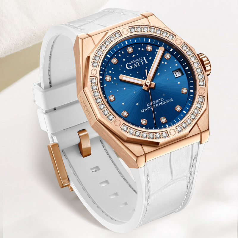 BONEST GATTI 42 Zirconia Stones Bezel Crystal Sapphire CITIZEN Automatic Movement Round Shaped 316L Case date display IP68 Watch BG8902