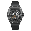 BONEST GATTI Carbon Fiber + Aluminum Alloy Case Barrel Shaped Tonneau Watch Skeleton Movement Sapphire Crystal Quick-Release Strap Watch BG9004