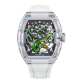 BONEST GATTI Transparent Tonneau Case 3D Snake Dial Skeleton Movement Fluororubber Strap Watch Luminous BG6004