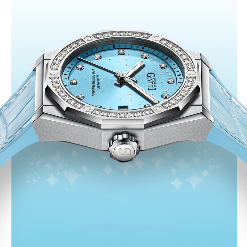 BONEST GATTI 42 Zirconia Stones Bezel Crystal Sapphire CITIZEN Automatic Movement Round Shaped 316L Case date display IP68 Watch BG8902