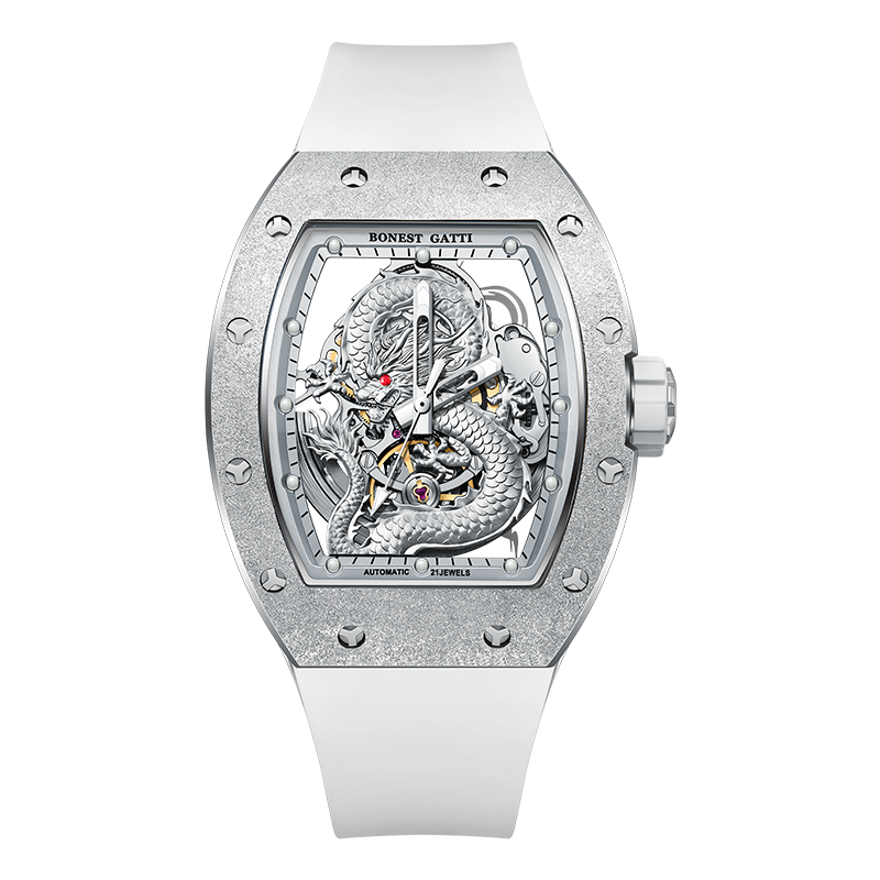 BONEST GATTI Tonneau Shaped Dragon theme frosted gold finishing Case Men's Automatic Mechanical Watch Luminous BG5003