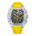 BONEST GATTI Barrel shaped Skeleton Movement K9 Crystal Case Fluororubber Strap Watch Luminous BG9920