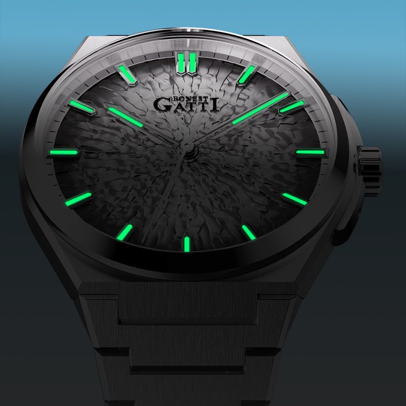 BONEST GATTI Automatic Men Watch Ice Crack Pattern Dial Self Wind Movement Sapphire Crystal Luminous Business Watch BG8013