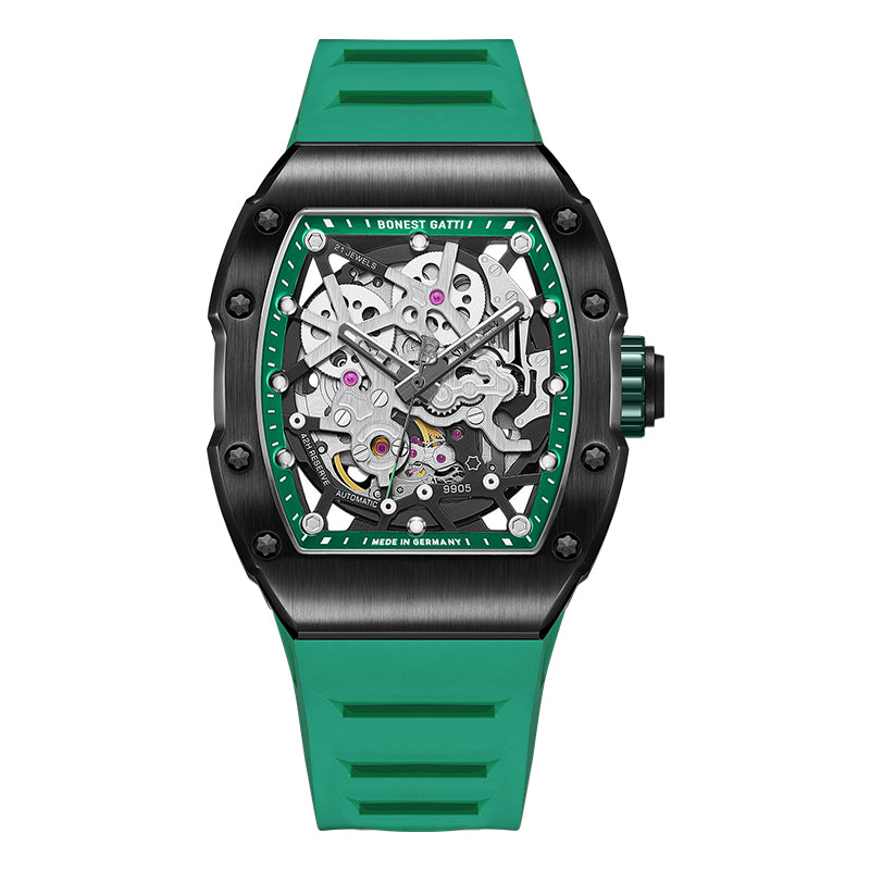 BONEST GATTI Barrel shaped Skeleton Sapphire Crystal CITIZEN Movement Watch BG9905
