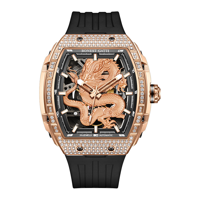 BONEST GATTI Barrel Dragon 184 zircon Bezel Men's Automatic Mechanical Watch Luminous BG5605