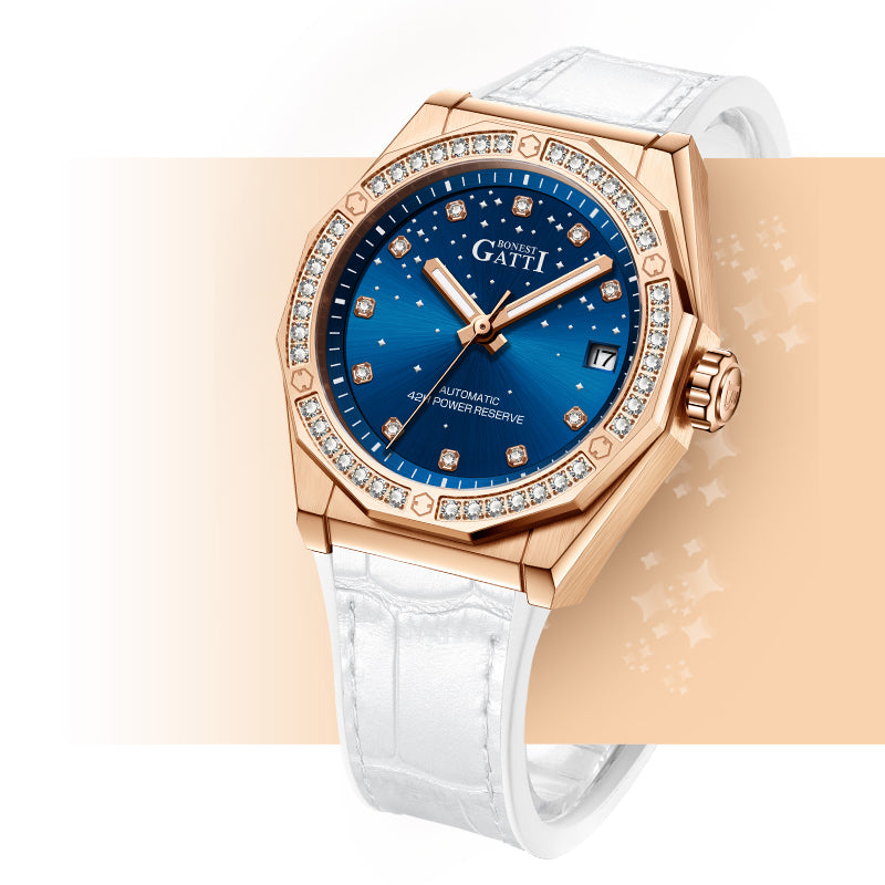 BONEST GATTI 42 Zirconia Stones Bezel Crystal Sapphire CITIZEN Automatic Movement Round Shaped 316L Case date display IP68 Watch BG8902