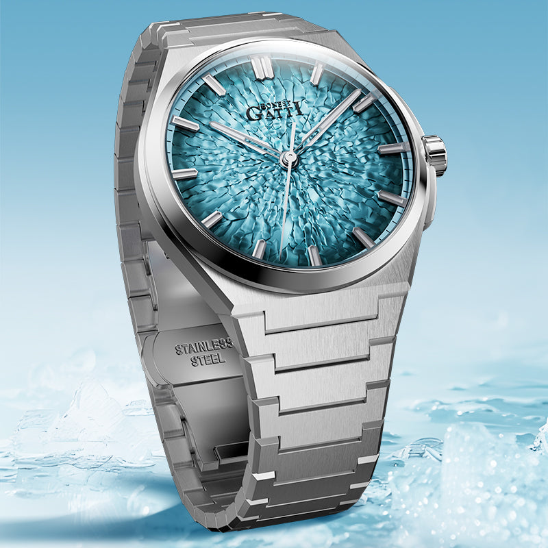 BONEST GATTI Automatic Men Watch Ice Crack Pattern Dial Self Wind Movement Sapphire Crystal Luminous Business Watch BG8013