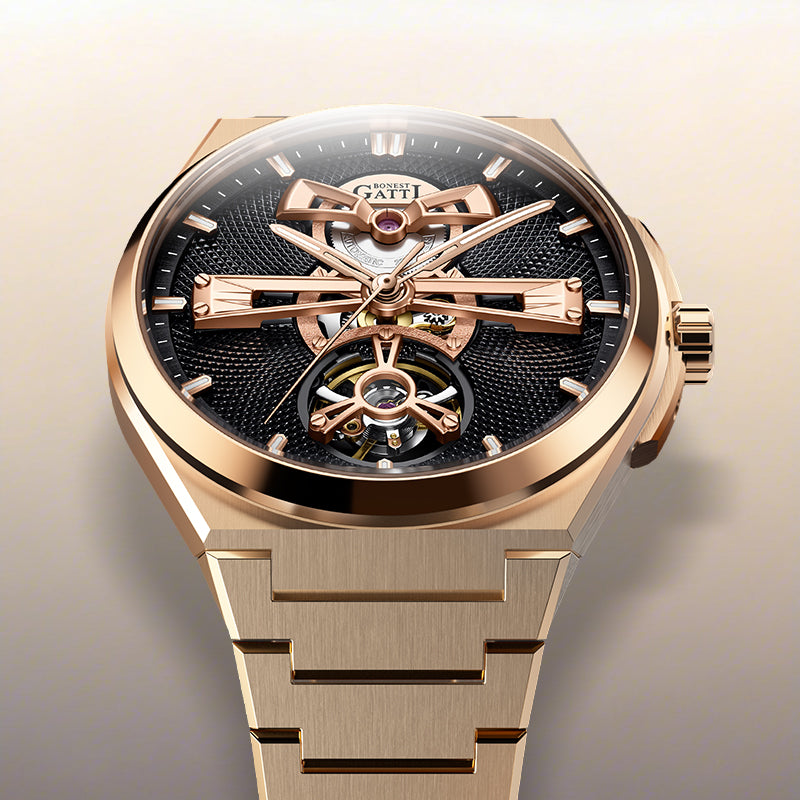 BONEST GATTI Men Watch 44 Zirconia Stones Bezel Crystal Sapphire Automatic Movement Round Shaped 316L Case Skeleton 5ATM Watch BG8014