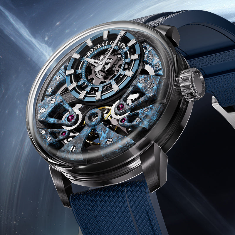 BONEST GATTI Automatic Movement Round Shaped Carbon Fiber Dial watch 316L Case Dome Sapphire Crystal Fluororubber Strap 3ATM Waterproof Luminous BG4002