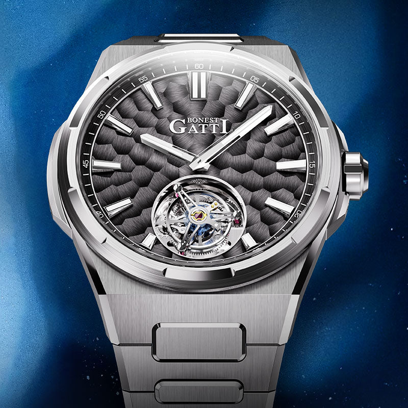 BONEST GATTI Hammer Pattern Automatic Tourbillon Watch Self Wind 80H Power Reserve Sapphire Crystal Luminous Watch BG7005