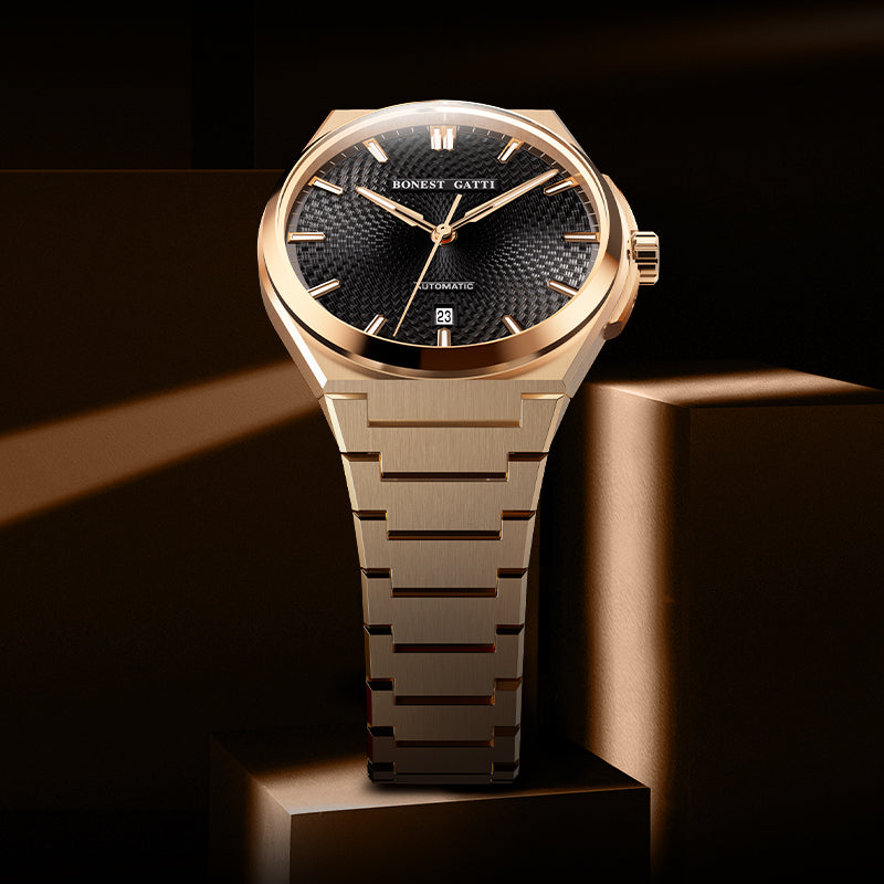 BONEST GATTI Automatic Men Watch Guilloché Pattern Date Display Self Wind Movement Sapphire Crystal Luminous Business Watch BG8012