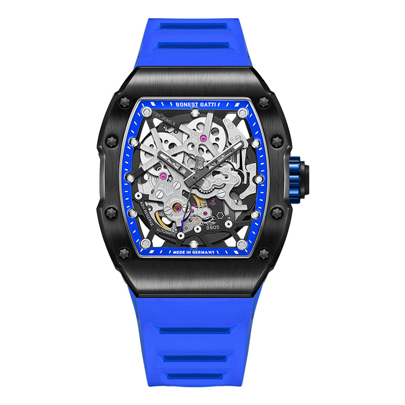 BONEST GATTI Barrel shaped Skeleton Sapphire Crystal CITIZEN Movement Watch BG9905
