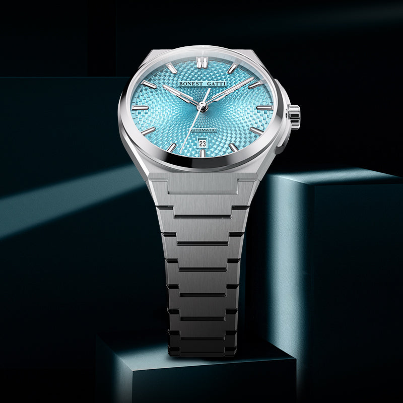 BONEST GATTI Automatic Men Watch Guilloché Pattern Date Display Self Wind Movement Sapphire Crystal Luminous Business Watch BG8012