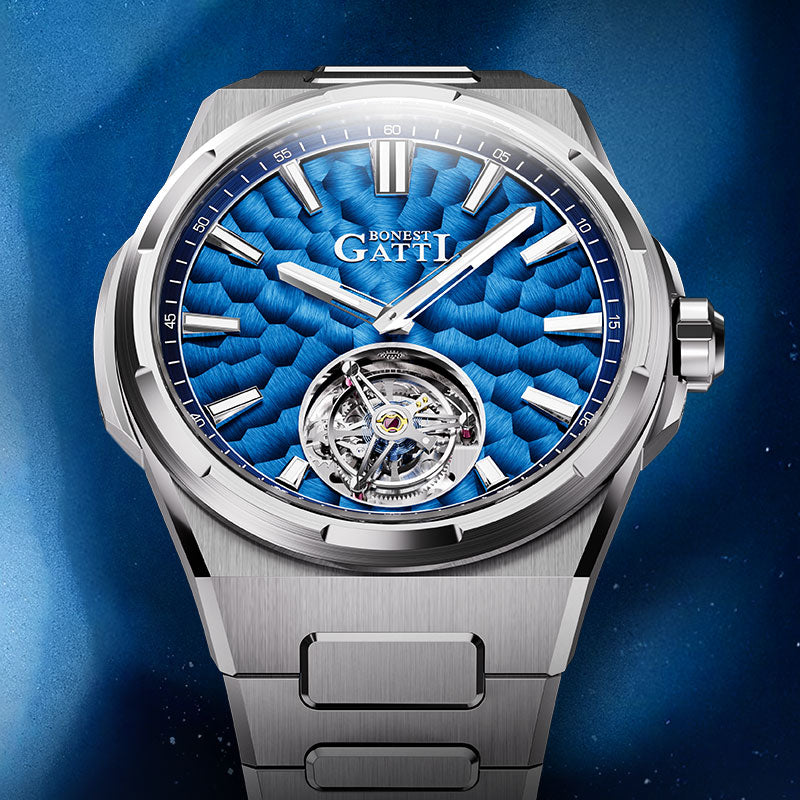 BONEST GATTI Hammer Pattern Automatic Tourbillon Watch Self Wind 80H Power Reserve Sapphire Crystal Luminous Watch BG7005