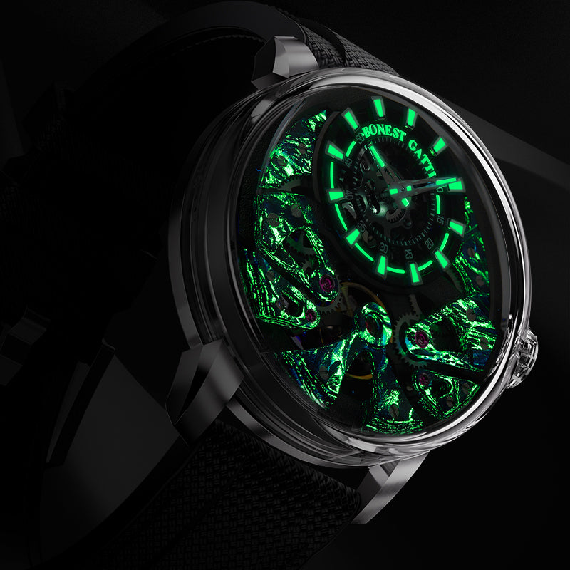 BONEST GATTI Automatic Movement Round Shaped Carbon Fiber Dial watch 316L Case Dome Sapphire Crystal Fluororubber Strap 3ATM Waterproof Luminous BG4002