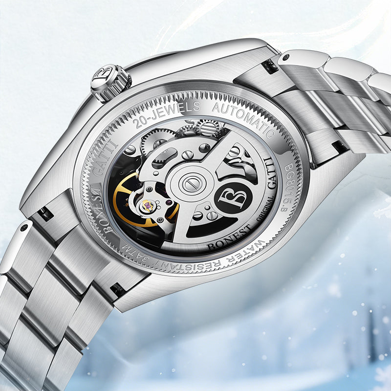 BONEST GATTI Automatic Men Watch Ice Crack Pattern Dial Self Wind Movement Sapphire Crystal Business Watch BG8015