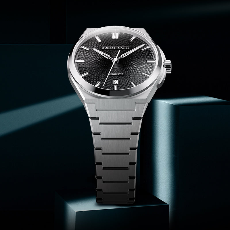 BONEST GATTI Automatic Men Watch Guilloché Pattern Date Display Self Wind Movement Sapphire Crystal Luminous Business Watch BG8012