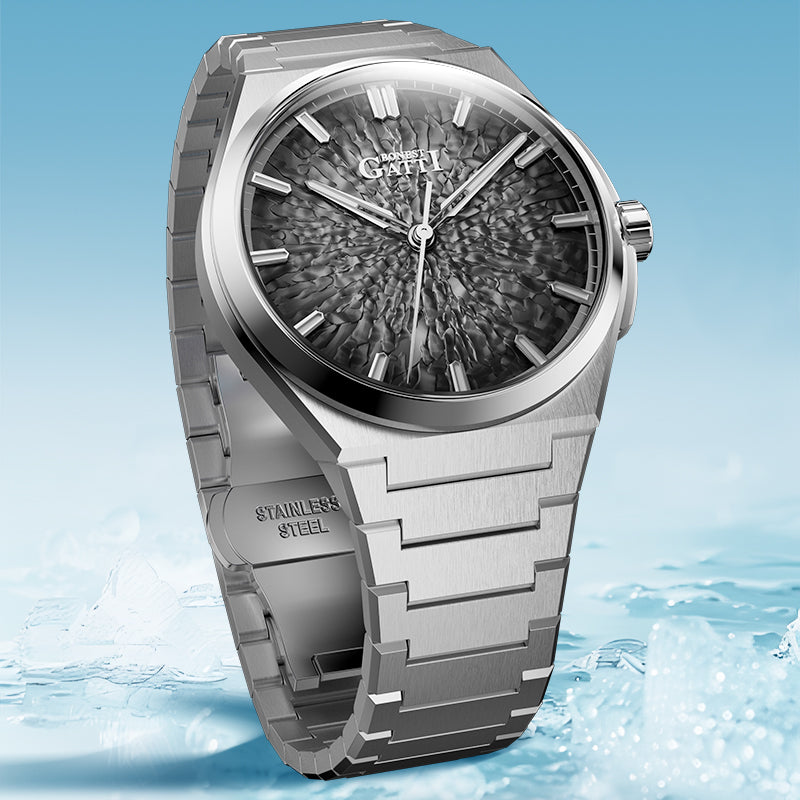 BONEST GATTI Automatic Men Watch Ice Crack Pattern Dial Self Wind Movement Sapphire Crystal Luminous Business Watch BG8013