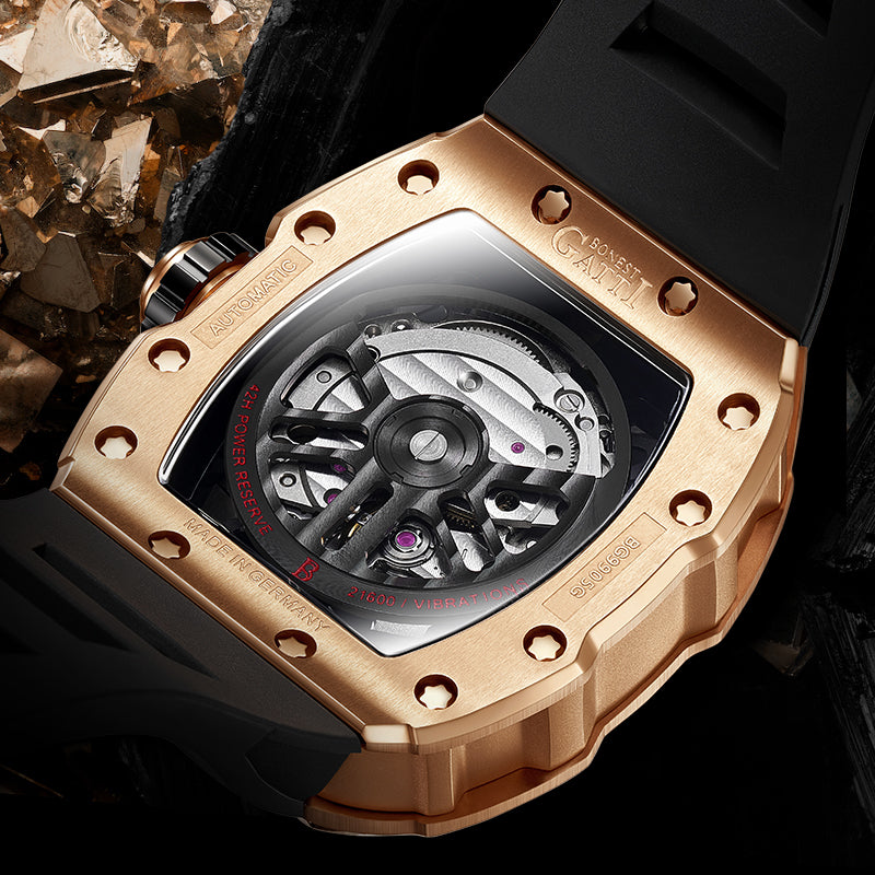 BONEST GATTI Barrel shaped Skeleton Sapphire Crystal CITIZEN Movement Watch BG9905