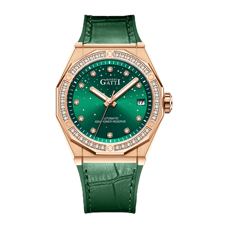 BONEST GATTI 42 Zirconia Stones Bezel Crystal Sapphire CITIZEN Automatic Movement Round Shaped 316L Case date display IP68 Watch BG8902