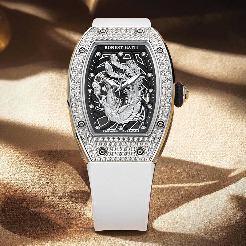 BONEST GATTI Barrel Dragon & Phoenix Couple Watch Automatic Mechanical Movement Luminous BG9910